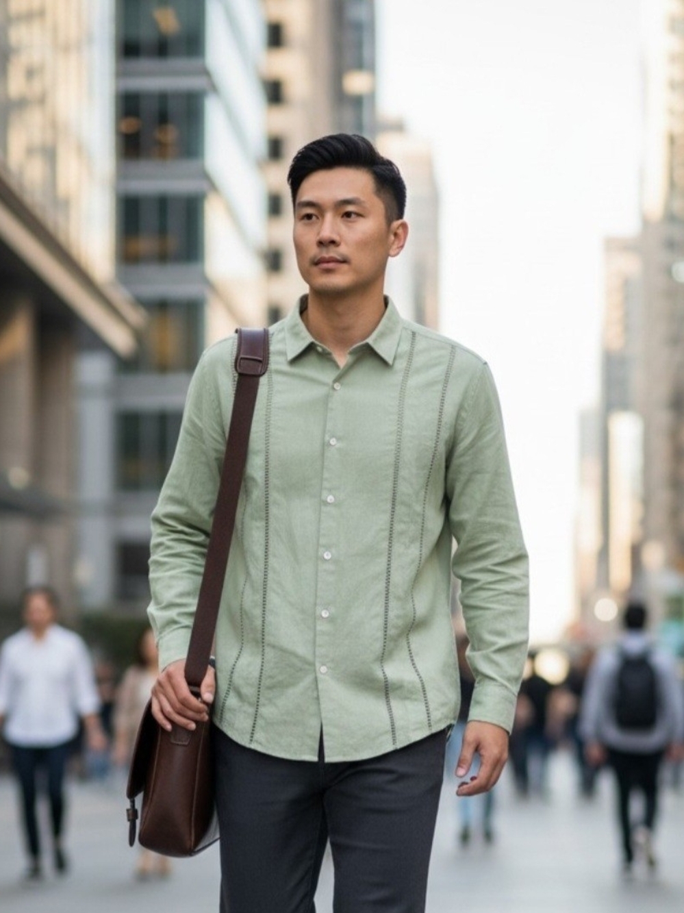 Mapick Men's Casual Roll Tab Long-Sleeve Shirt in Sage  Green XL